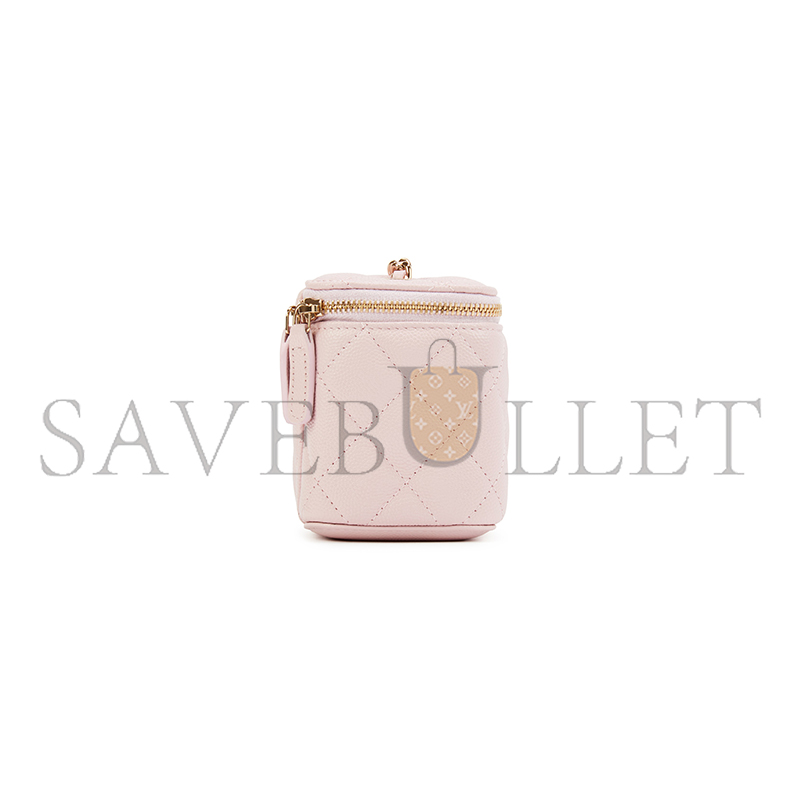 Ch*el light pink quilted grained calfskin mini vanity with chain gold hardware ap2198 (11*8.5*7cm)